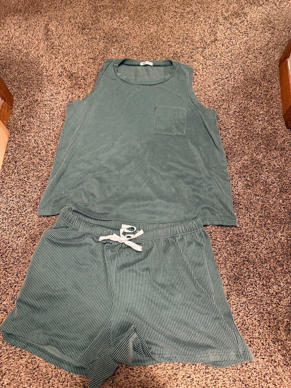 Ekouaer Women’s XL Green Ribbed Tank Top Shorts Pajama Lounge Set